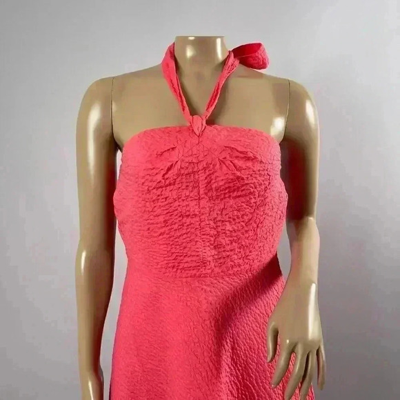 J. Crew Dress 6 Pink Halter Sundress Seersucker Sleeveless Zip Knee Length Lined - Picture 6 of 11